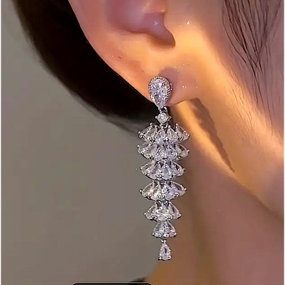 Tree Design Zircon Dangle Earrings, Wedding, Bridal, Anniversary - Picture 2 of 6